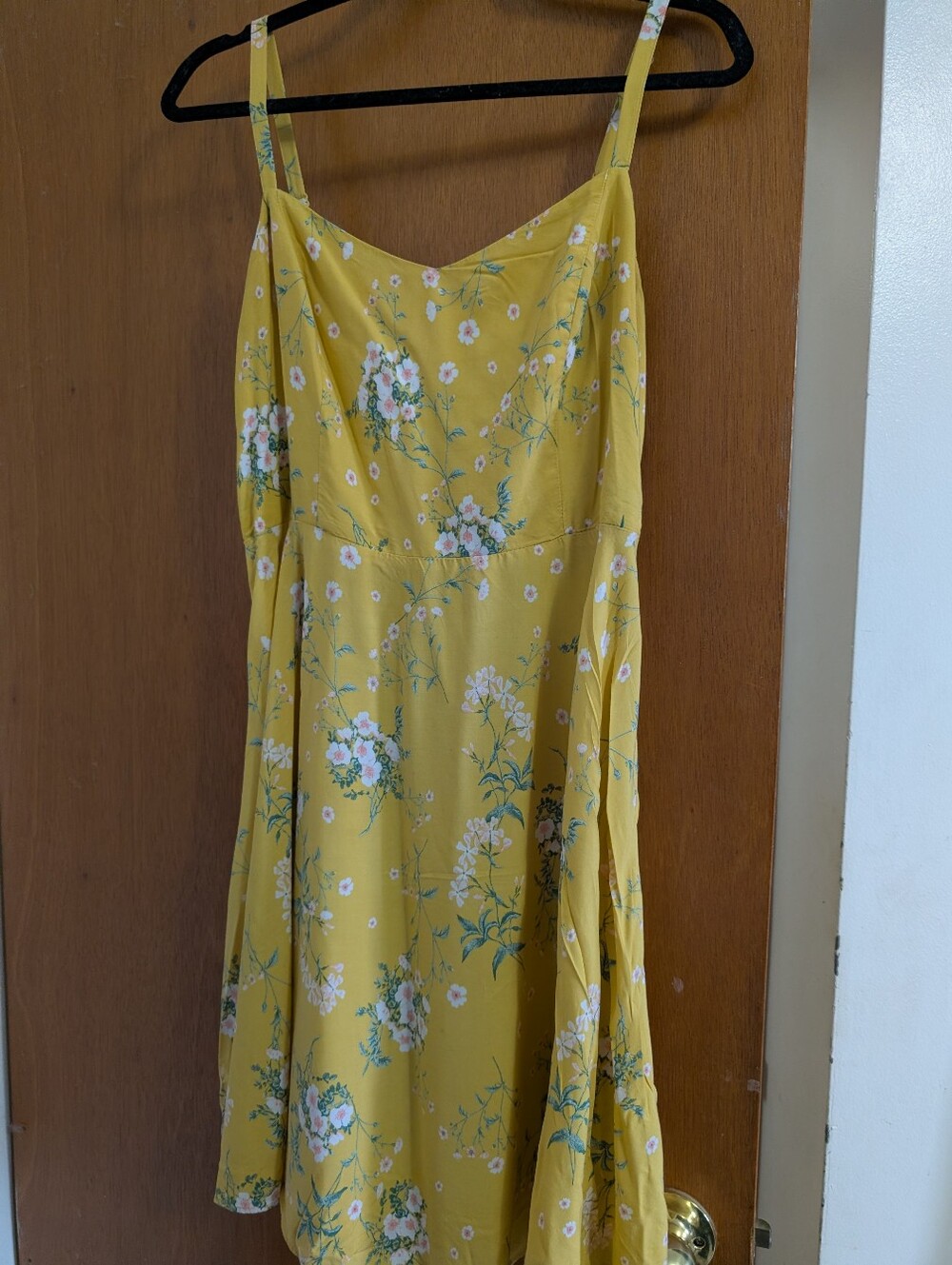 Old Navy Yellow Floral Midi Dress with Pink & Green Accents